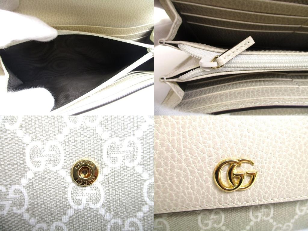 Authentic GUCCI Marmont G Off White Leather Continental Wallet Flap Long Wallet #a709  Open Box
