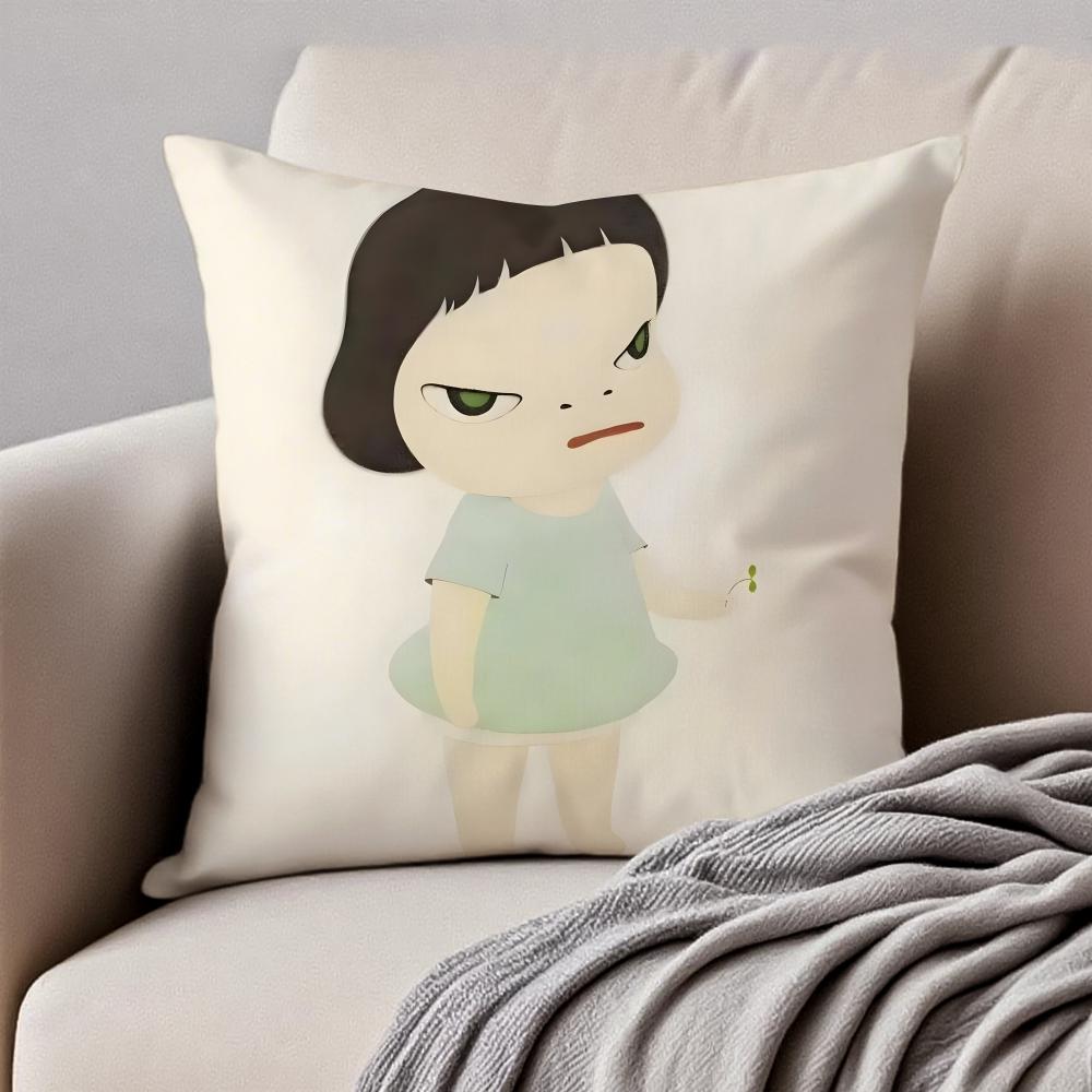 Whimsical Cute Japanese Art YYoshitomo Nara Cushion Cover Pillowcase Antidustmite Invisible Zipper Short Plush Sofa Cushion