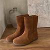 Retro leather boots comfortable flat-bottomed short boots round-toed Martin boots new soft-soled wide boots in autumn and winter
