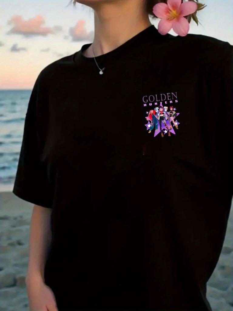 Women's Golden Hunters Anime Graphic T-shirt Double-sided Print Golden Hunters Characters Back Design Casual Short Sleeve Tee