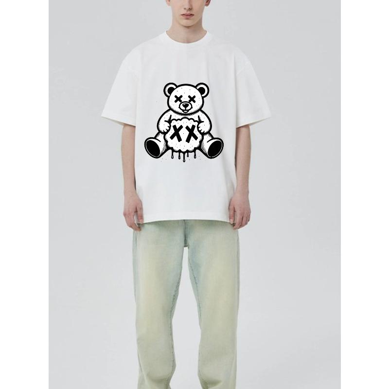Black T Shirt With White Teddy Bear Print And Xx Symbol Casual Streetwear For Men And Women