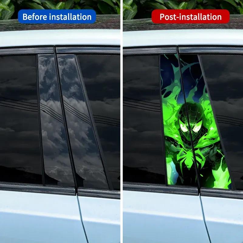 1pc/2pcs Green Film Characters Anime Car B-pillar Stickers Auto Cover Scratches Waterproof Sunscreen Vinyl Decals Decoration