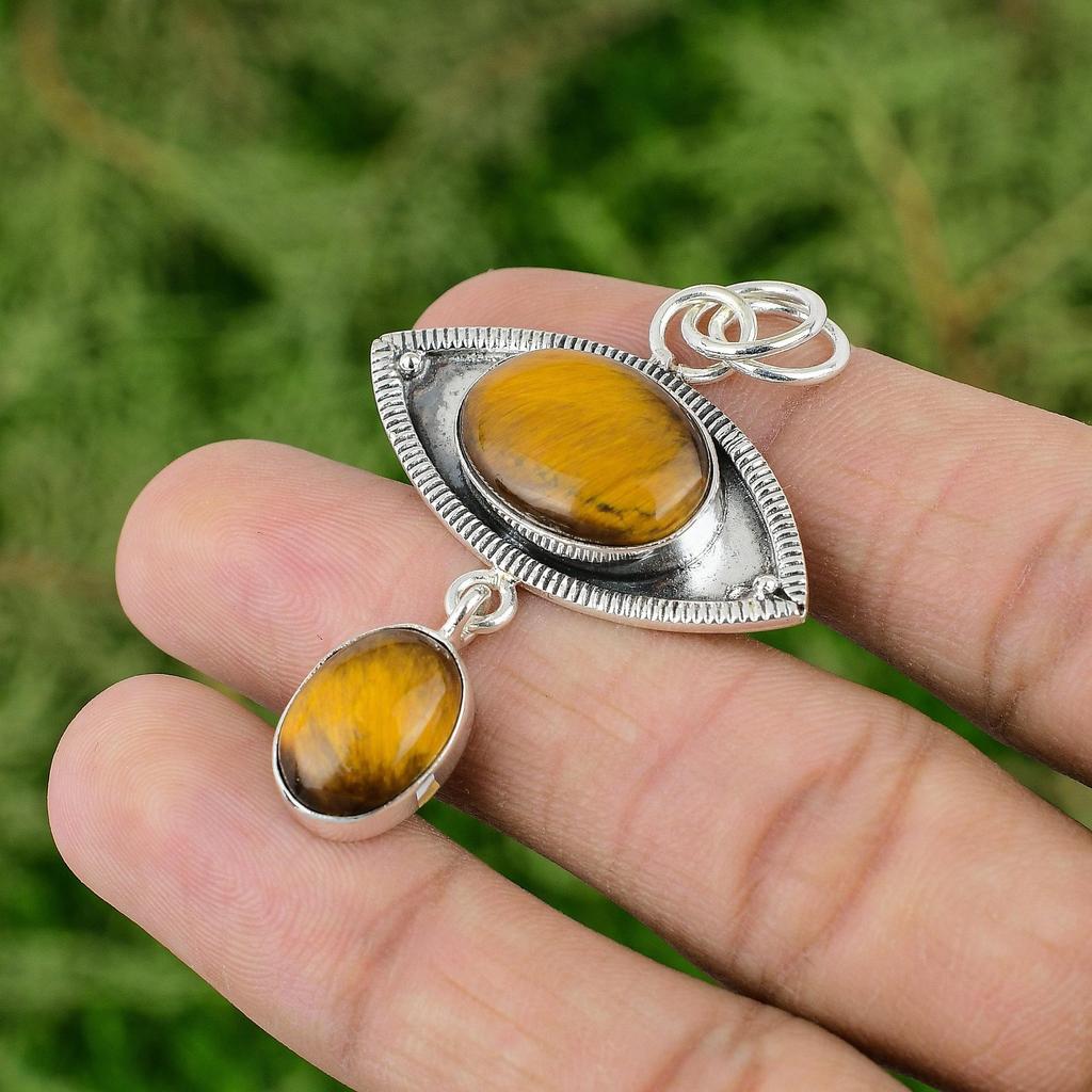 Mothers Day Deal Sterling Silver Tigers Eye Gemstone Bezel Handcrafted Pendant