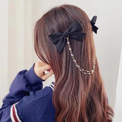 Christmas Gifts Women Elegant Vintage Bow Pearl Chain Hairpins Sweet Hair Ornament Headband Hair Clips for Women