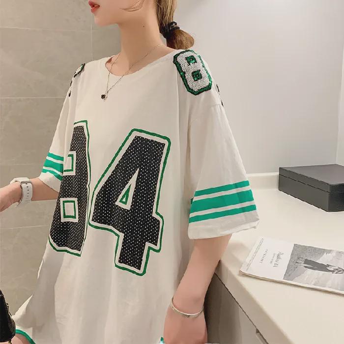 

Женские модные летние топы 2023 года: Спортивная футболка с цифровым принтом High-Low 2XL белый