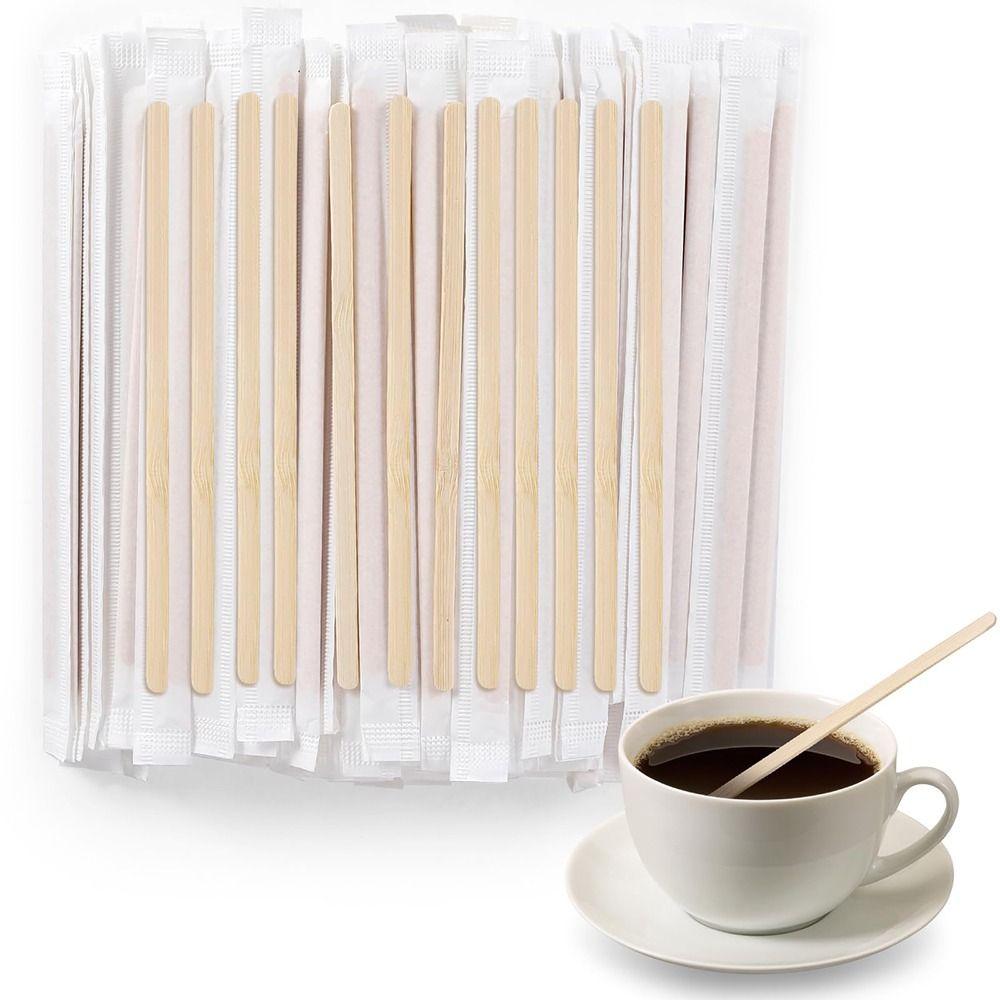 100Pcs Eco-Friendly Wood Blenders Individually Wrapped Stir Sticks Coffee Stirrers Cocktail