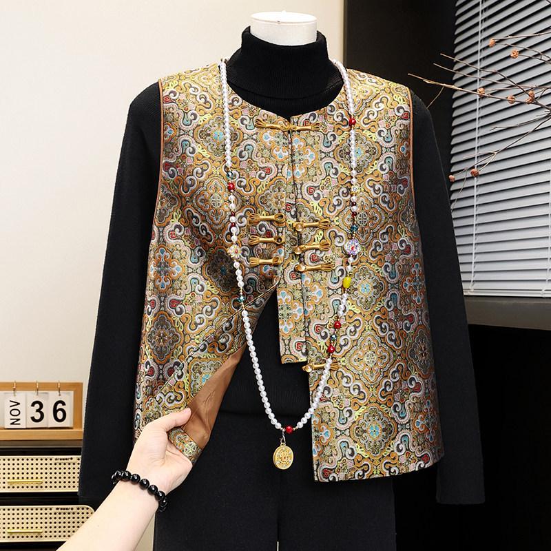 

2026 Spring Vest Jacket - Chic Jacquard Design for Middle-Aged & Elderly Women 2XL (for 105-120 jin)