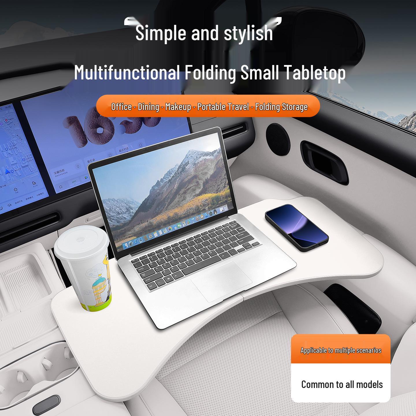 Jihu Alpha S5 Kaola T5 Foldable Car Table - Small, Compact, for Front/Rear Rows, Ideal for Laptop Use or Dining. Modest Beige Folding Table (1 unit)