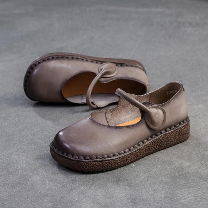 Johnature Flache Retro-Schuhe aus echtem Leder mit weicher Sohle, bequeme, leichte Pendlerschuhe für Damen