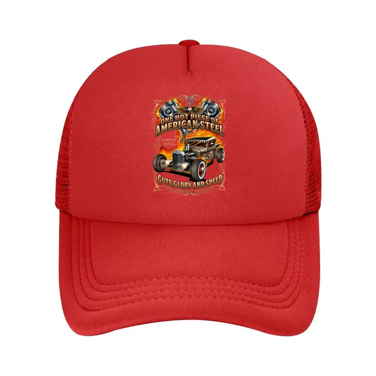 American S l Eagle Flame Hot Rod Graphic  Mesh Baseball Cap Hip Hop Adjustable