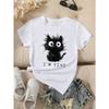 Damen Niedliches Katzenmuster Kurzarm T-Shirt Rundhals T-Shirt Oberteile Cool Bedruckt Weiblich Harajuku Lässig