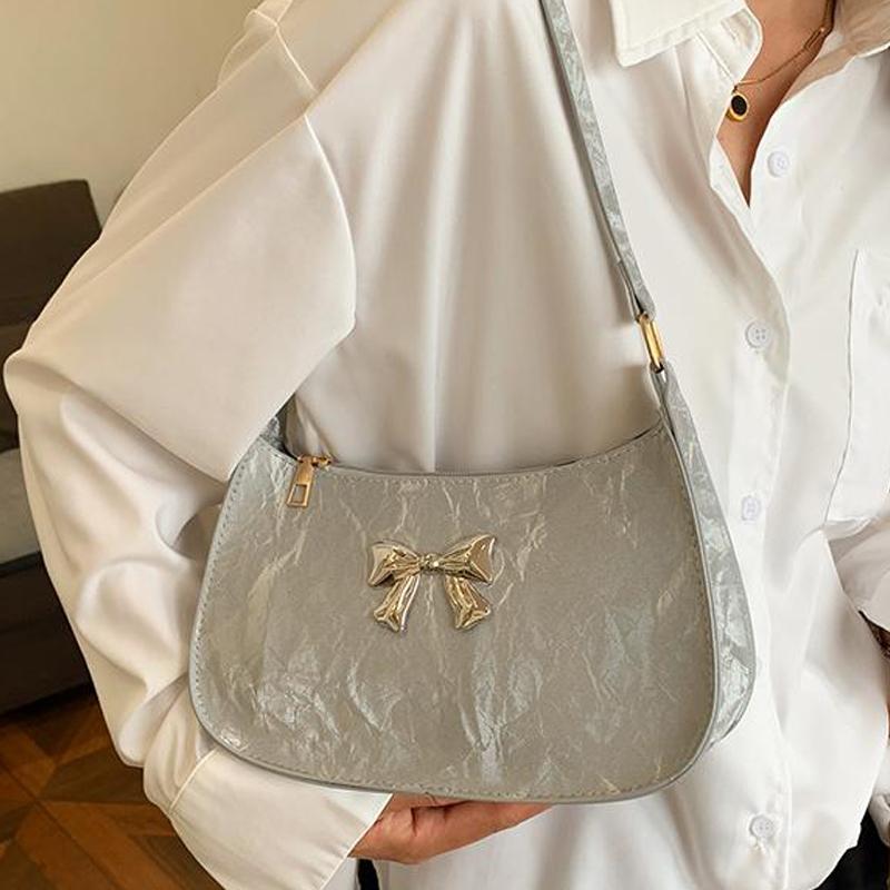 Sweet And Fresh Bowknot Handbag For Women  Style Trendy Underarm Messenger Bag Chain Shoulder Bag