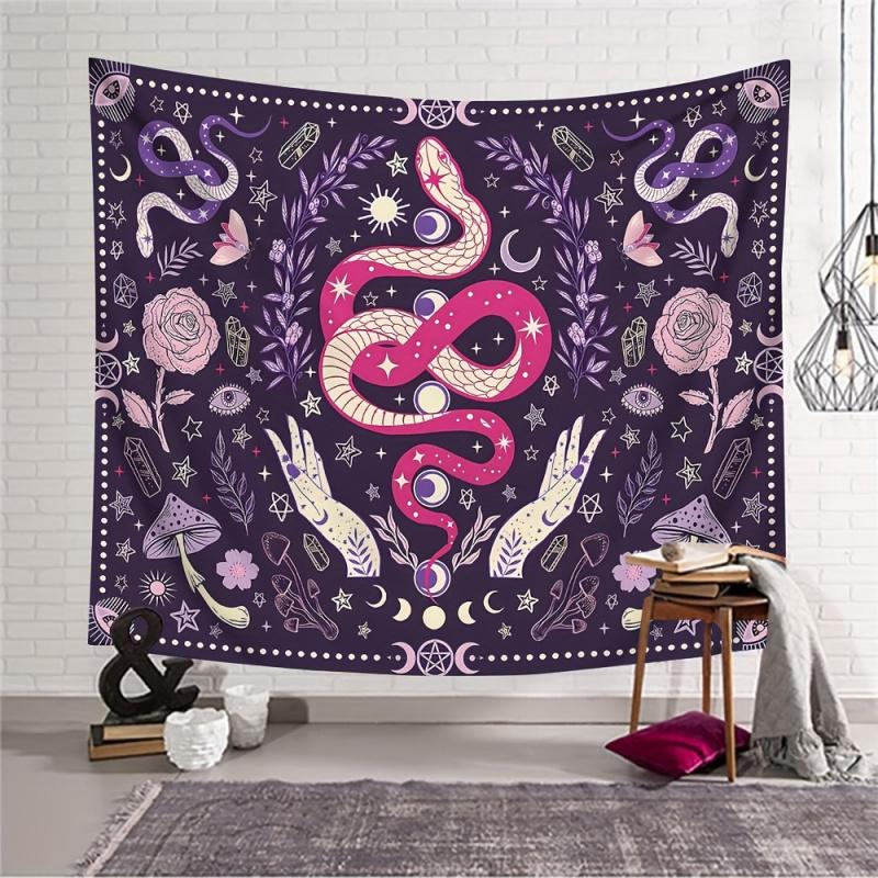 VIKAMA Tarot Astrology Snake Rabbit Star Moon Tapestry Mystical Totem Design for Living Room and Bedroom Home Decor