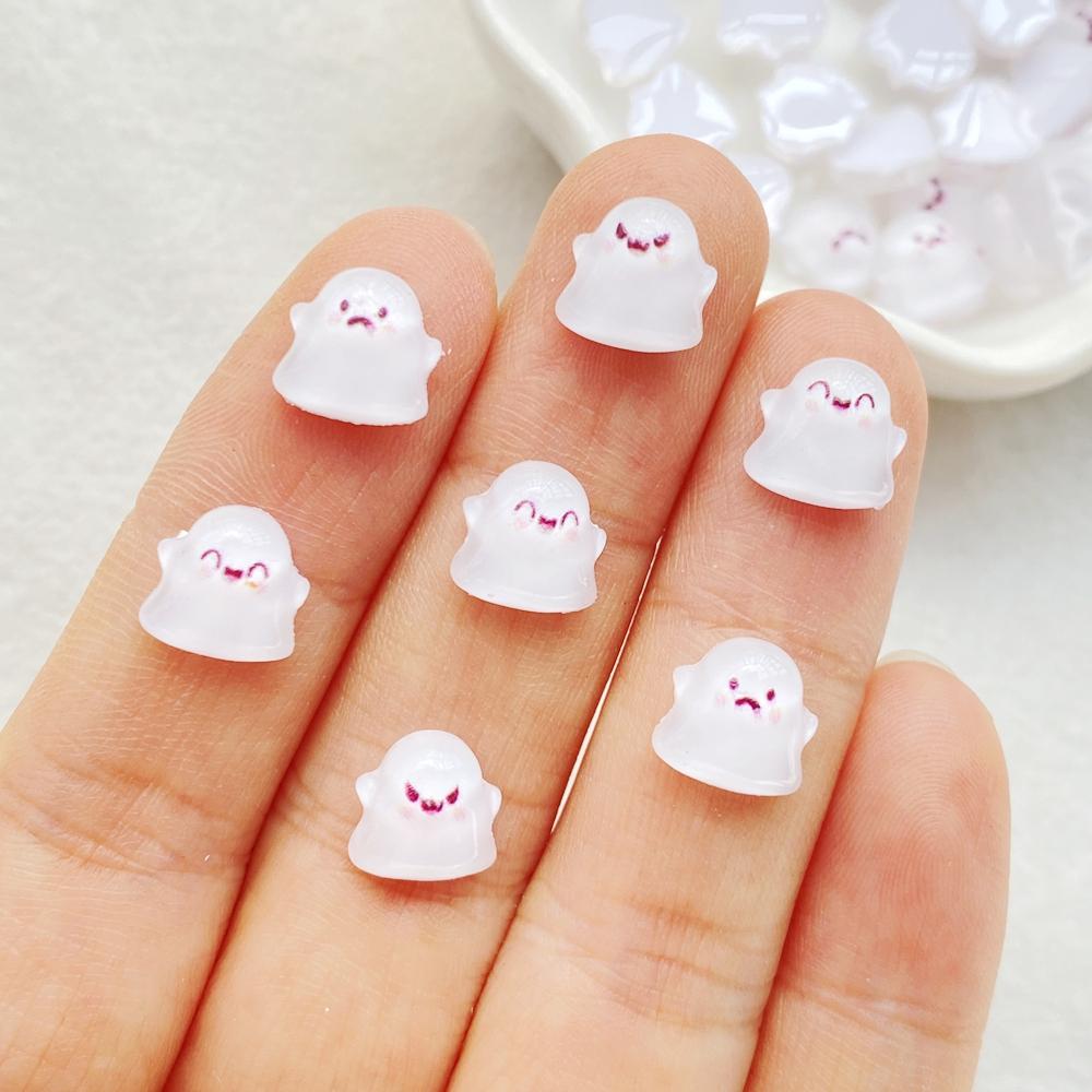 50Pcs Cute Mini Cartoon Halloween Ghost Series Flat Back Rhinestone Bead Scrapbook DIY Manicures Appliques Accessories Crafts