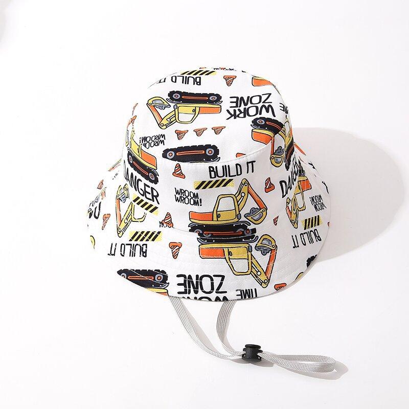 Kids  Fisherman Hat Summer New Cute Cartoon Excavator Print Playful Bucket Hat Outdoor Windproof Foldable Sun Protection Hat белый
