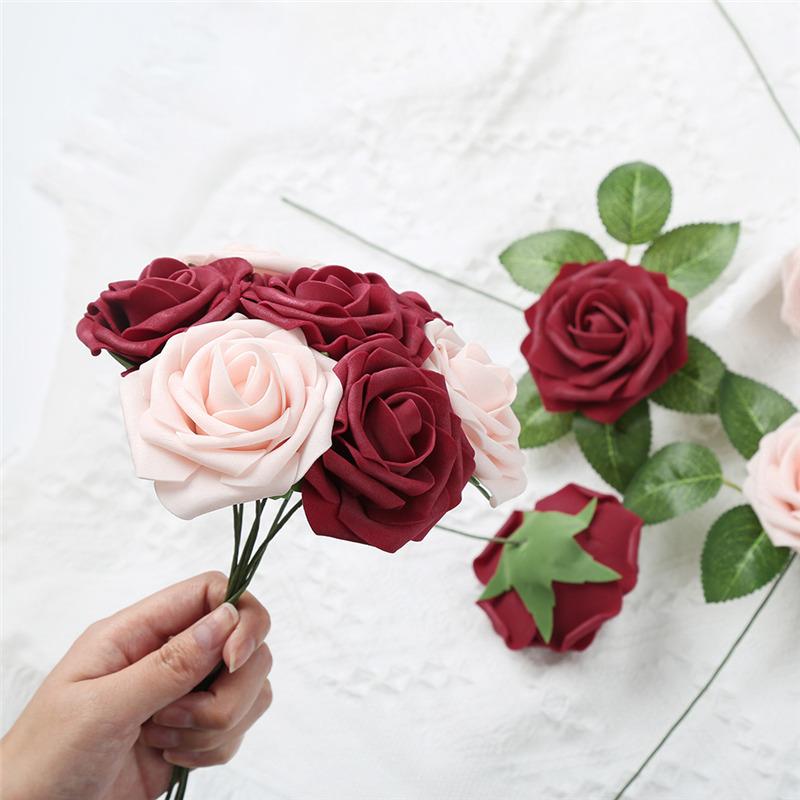 25pcs 8cm PE Foam Artificial Rose Flowers Fake Flower Wedding Decor DIY Scrapbooking Craft Home Decoration