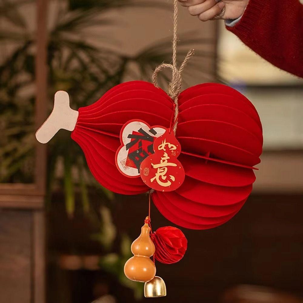 Gourds Shape New Year Decoration Red Felt Gold Bell Greeting 3D Felt Pendant  Shop Decoration