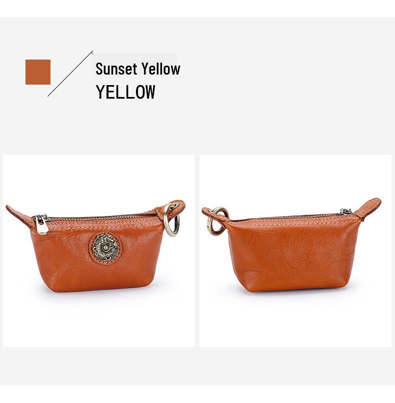 Women's Small Retro Cowhide Coin Purse & Lipstick Key Holder