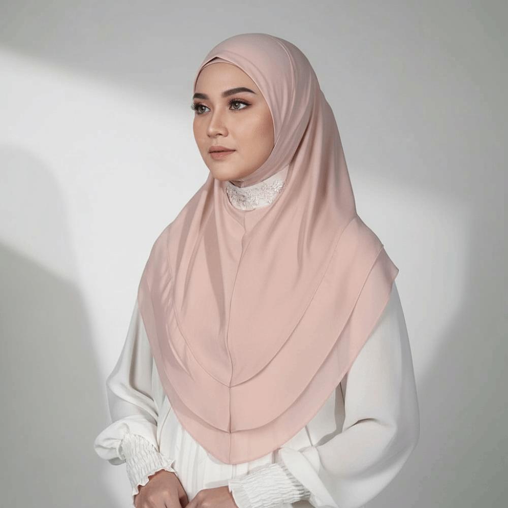 Non-Transparent Double Layer Chiffon Hijab Elegant Drape Solid Color Instant Chin Cover Scarf Pinless Design Wrinkle-Resistant