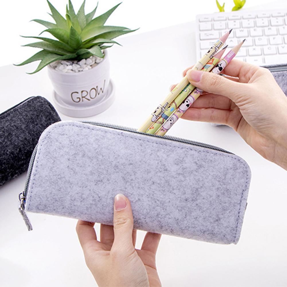 Stationeries Round/Flat Zipper Large Capacity Student Stationery Storage Pen Bag Pencil Case