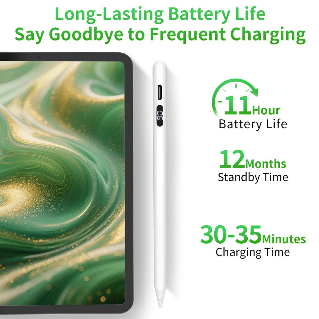 Stylus Pen for iPad 2025-2018 with LED Power Display Fast Charge,Palm Rejection Pencil for iPad