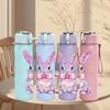 1PC Soft Pink Floral Bunny Rabbit Print 750ml Color Plastic Sports Water Bottle Leakproof Flip Straw Lid Suitable for Sports Office Home Use