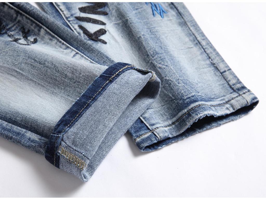 Herrtrendiga Europeiska & Amerikanska Hip-Hop Stil Smal Passform Broderade Jeans