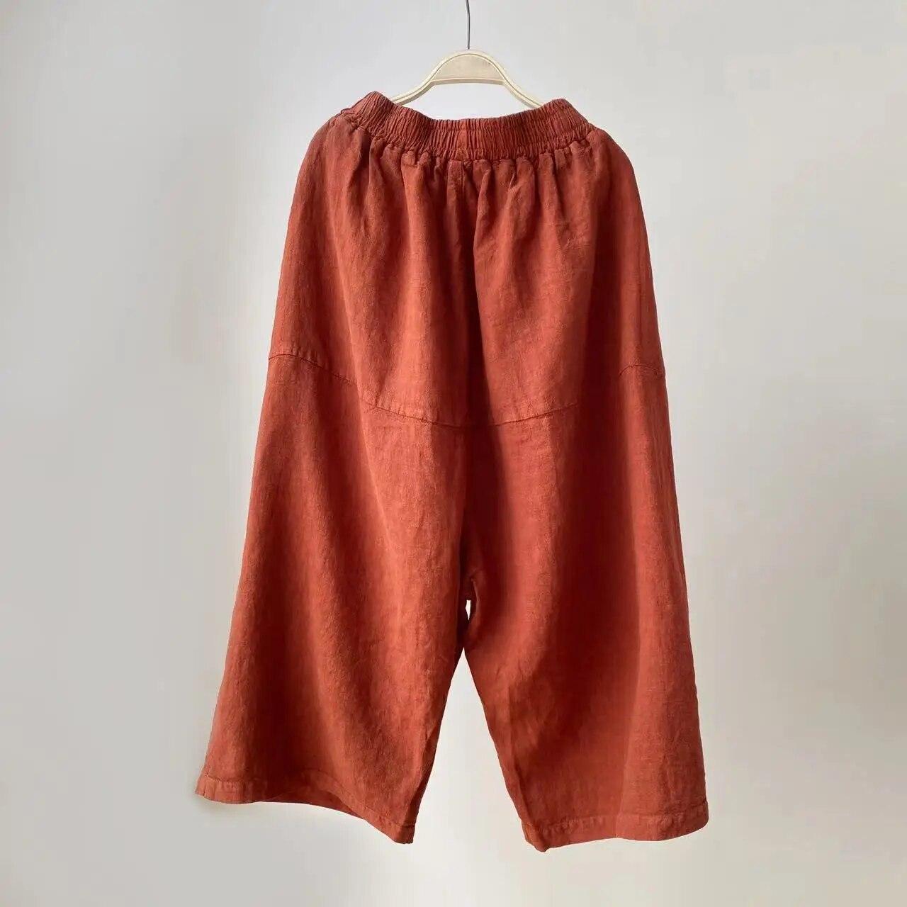 

Johnature свободные укороченные широкие брюки женские повседневные прямые брюки с эластичной резинкой на талии весна-лето One Size темно-красного