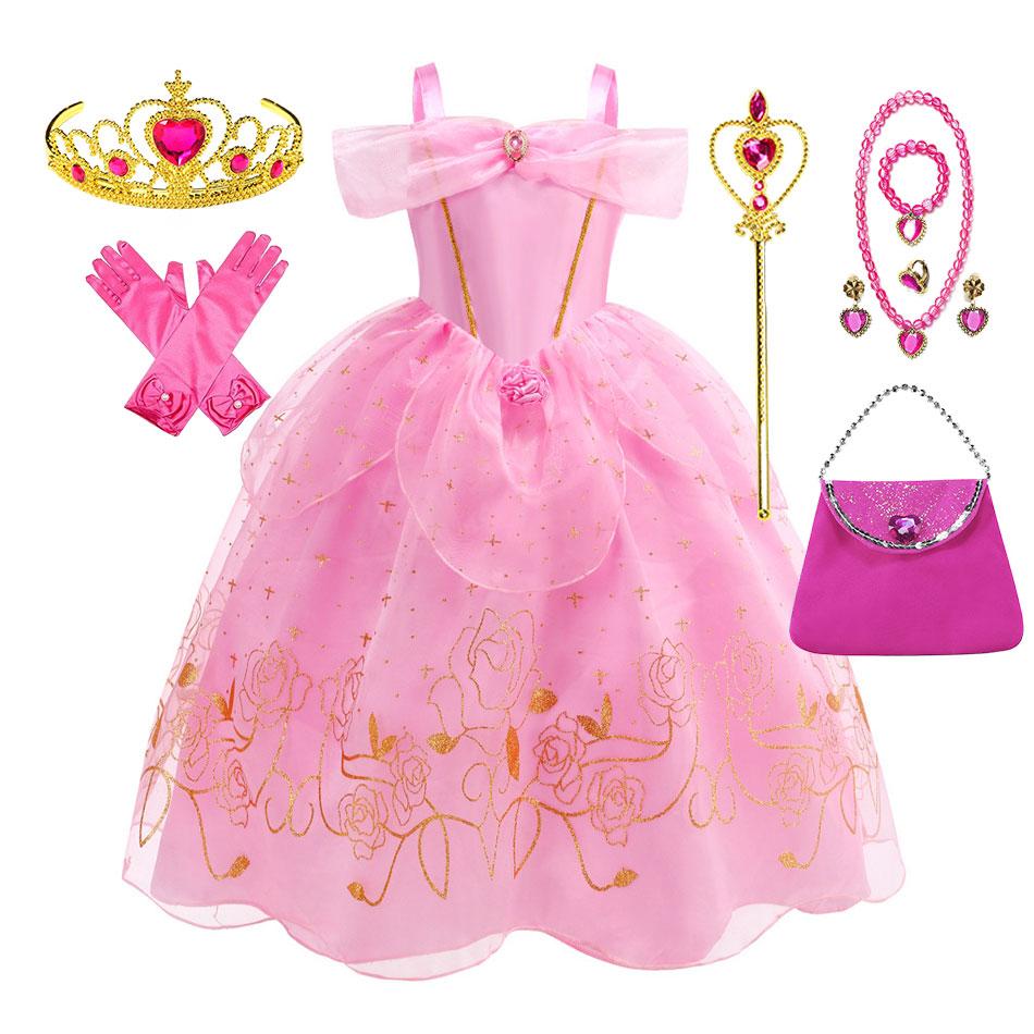 Sleeping Beauty Costume Play Princess Carnival Aurora Birthday Princess Party Dress Halloween Apparel Purim Fairy Vestido