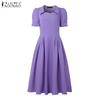 ZANZEA Women Square Collar Casual Short Sleeve Elegant Dress