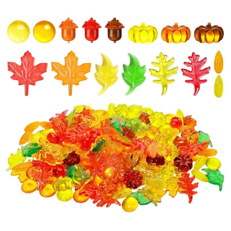 

100 шт. декоративный акриловый наполнитель на осеннюю тематику с листьями, тыквами, сосновыми шишками для наполнения ваз, чаш, украшения на День благодарения 1