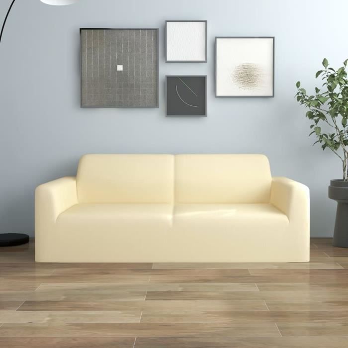 VidaXL Housse extensible de canapé 2 places Crème Jersey de polyester 332945