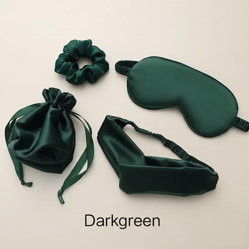 

4PCS Simulated Silk Sleep Eye Mask Elastic Headband Hair Band Storage Bag Travel Sleeping Set Protection Goggles Labor Safety