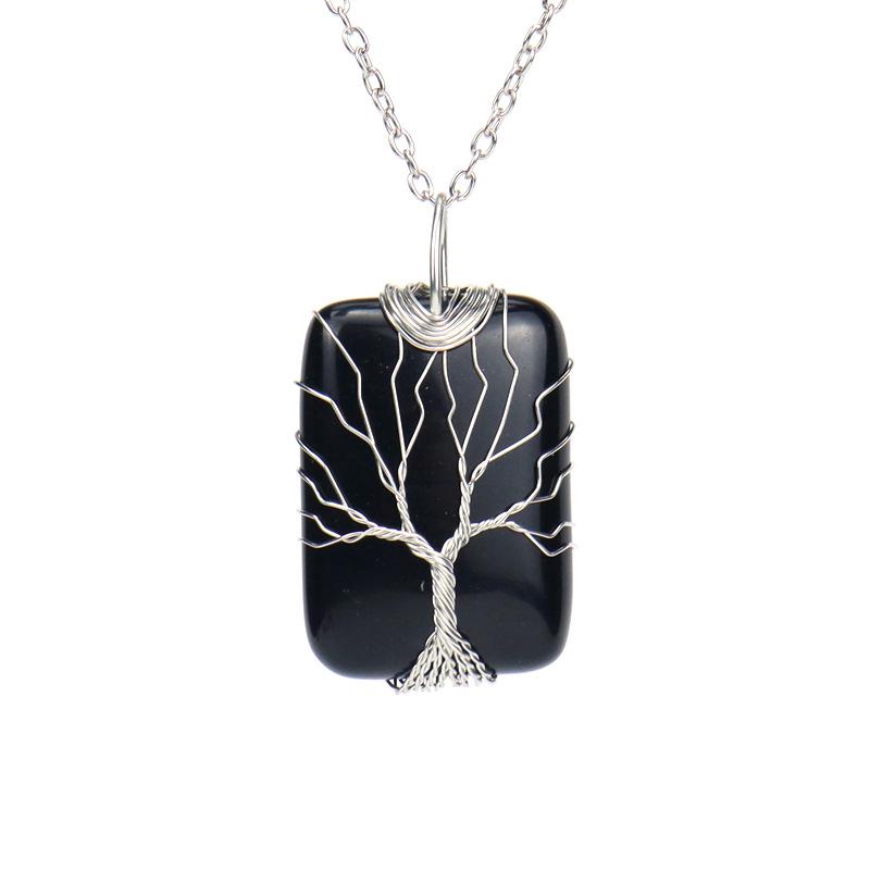 TikTok Live Natural Crystal Agate Tree of Life Pendant Necklace N510
