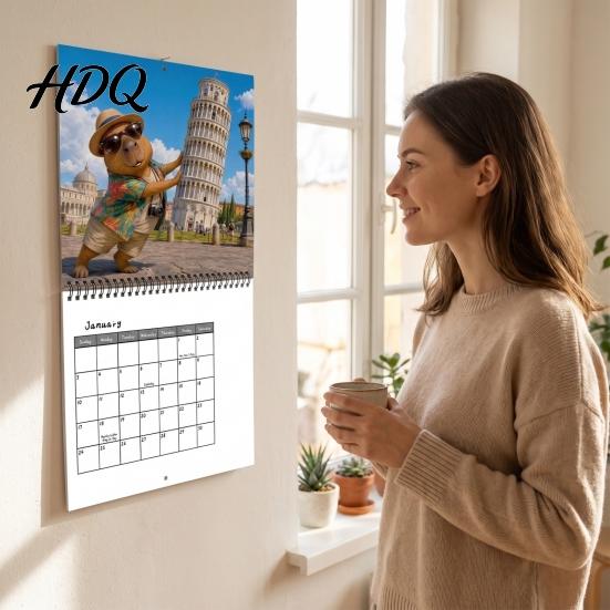 Cute Desk Accessory 2027 Wall Calendar Animal Theme 12 Monthly Planner Jan. Thick Coated Paper Stationery -Dec. Hanging Calendar with Spiral Binding