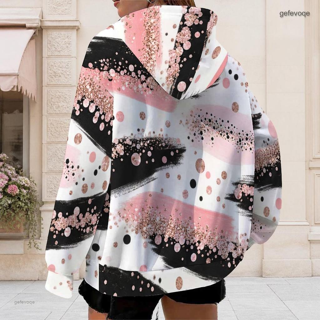 Women Plus Size Zip Up Hoodie Long Sleeve Drawstring Hood Swirl Print Pink Blue Purple With Pockets