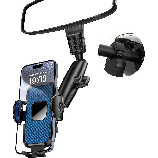 Phone Holders for Your Car, Rear View Mirror Phone Holder, 360° Rotating Car Phone Holder Mount Compatible with All 4"-7" iPhone and Android Cell