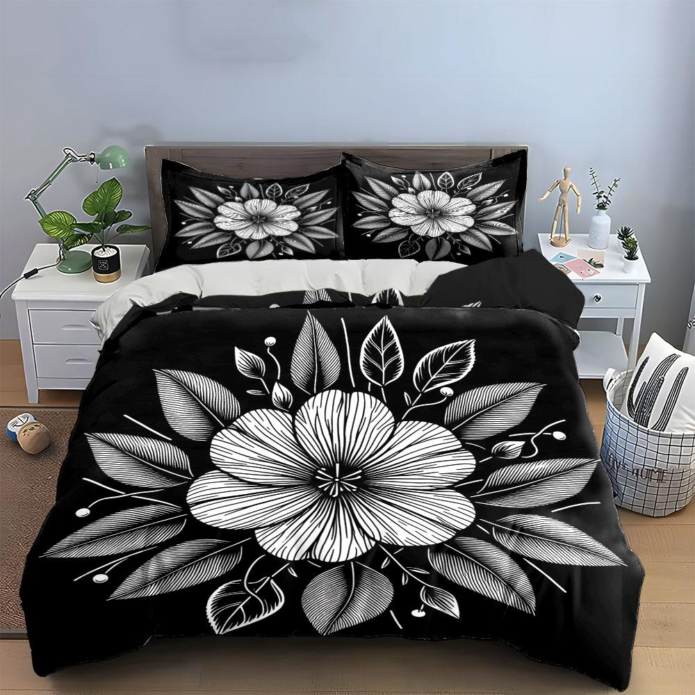 White floral, leafy pattern. Bedding sets Duvet cover sets Duvet covers Pillowcases(1 * Duvet Cover 2 * Pillowcases without duvet insert)