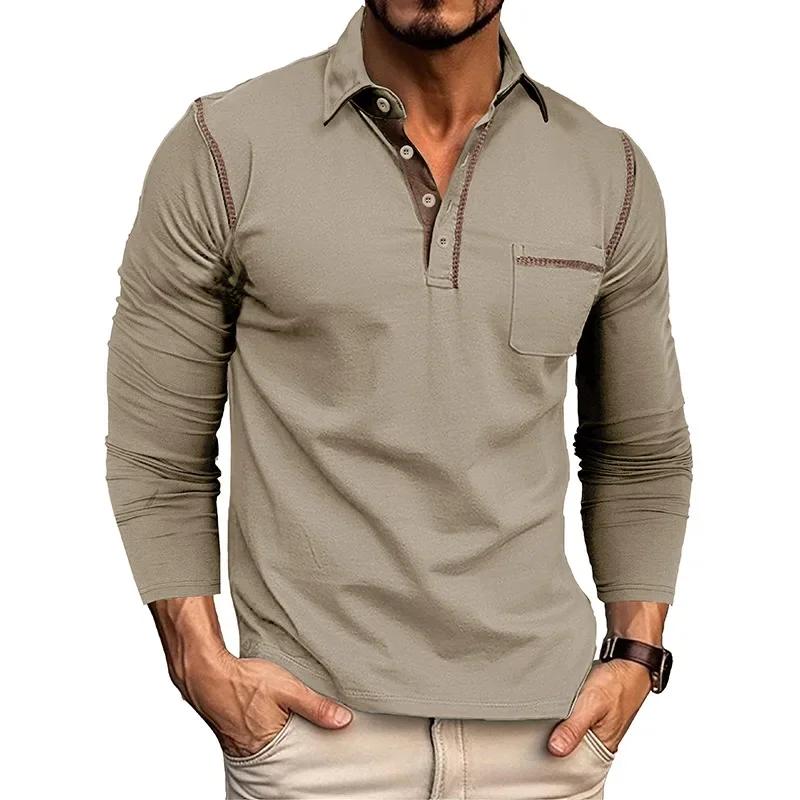 Autumn Men'S Casual T Shirts Breathable Long Sleeve Polo Shirt Mens Lapel T-Shirt American Color-Blocking Tops Tee