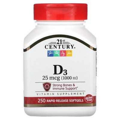 Vitamin D3, 25Mcg(1,000Iu), 250 Softgels