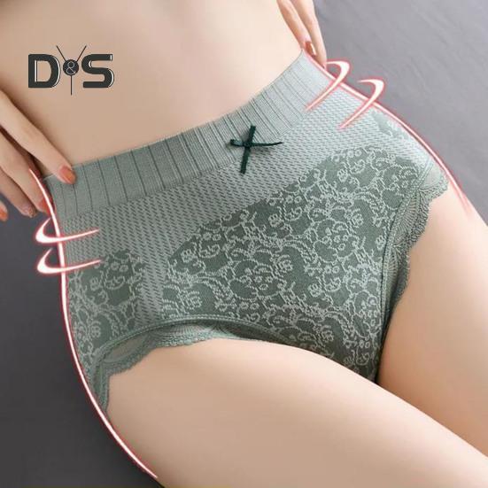 Damen-Höschen aus Spitze, hohe Taille, Blumendruck, Bauchkontrolle, postpartale Schleifendekor, weich, antiseptisch, dehnbar, atmungsaktiv, nahtlos