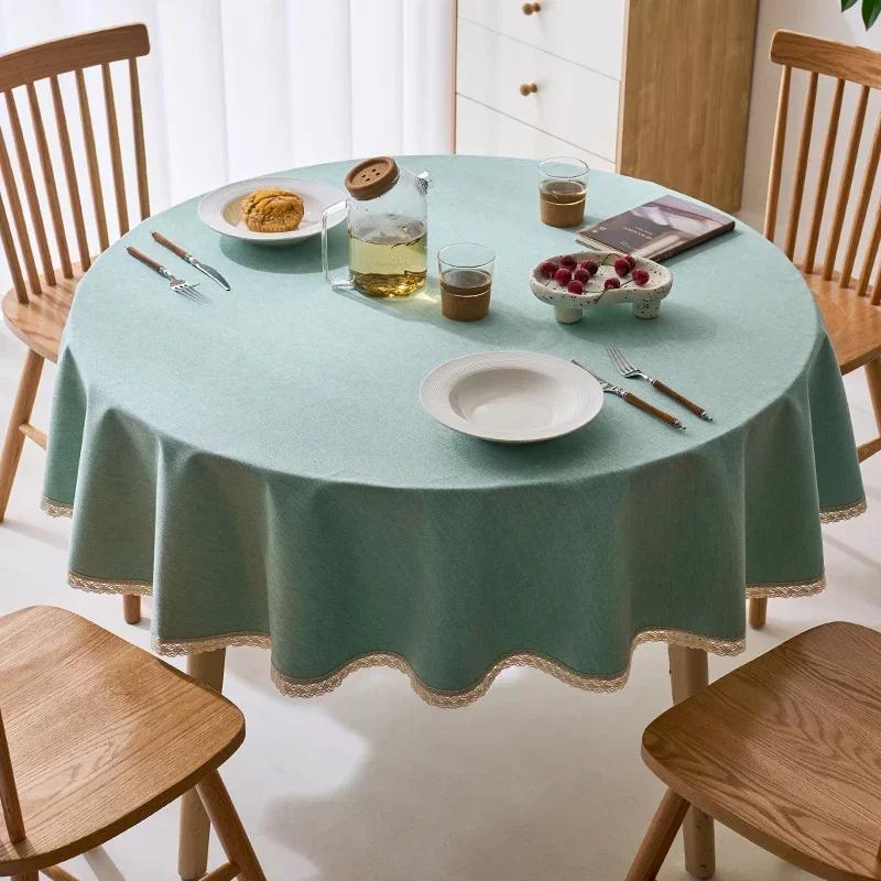 Tassels Tablecloth Waterproof Solid Color Table Cloth Round Cotton Linen Table Cover Dining Party Hotel Desk Case