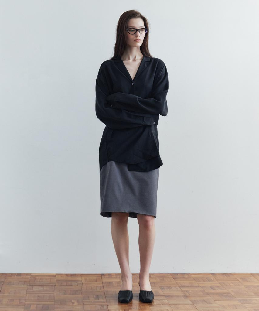 SIYAZU Sitp5306 Soft Open Collar Wrap Shirt_Black