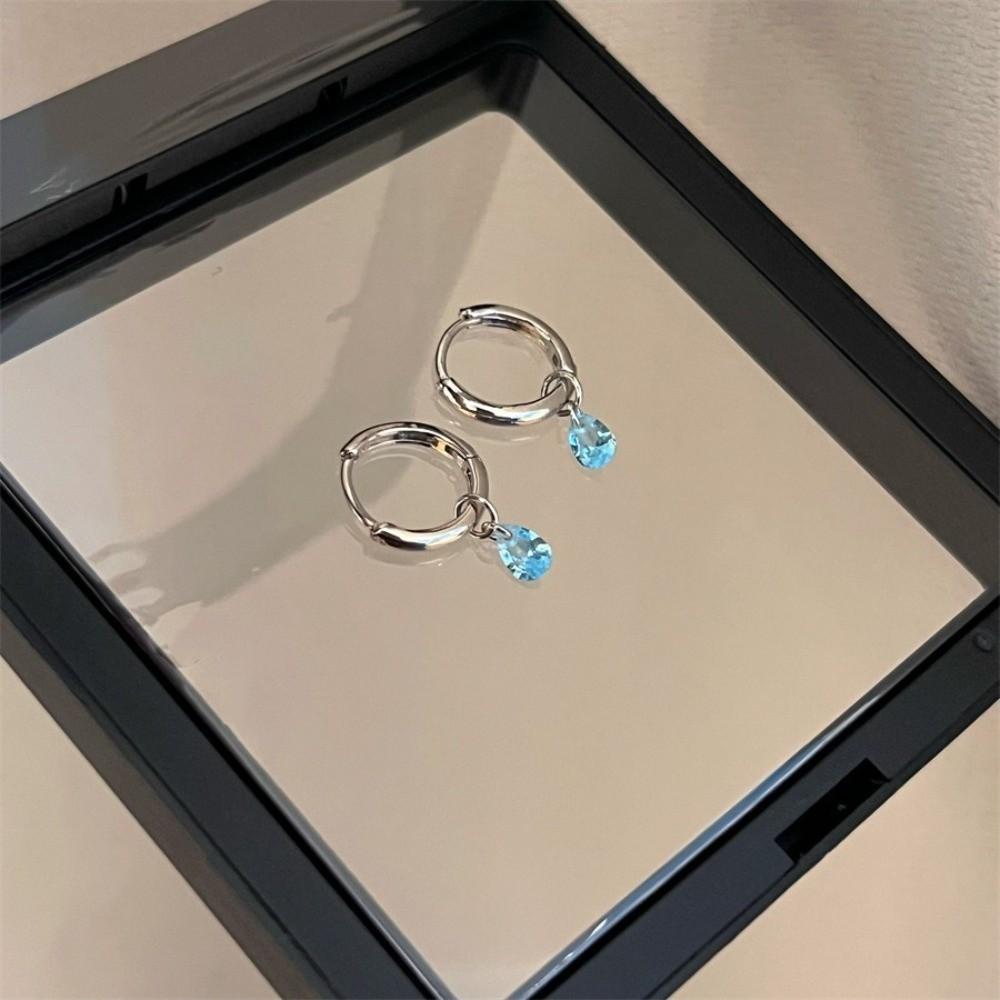Fashion Lake Blue Pendant Earrings Droplet Zircon Simple Ear Studs Women's Jewelry Gift