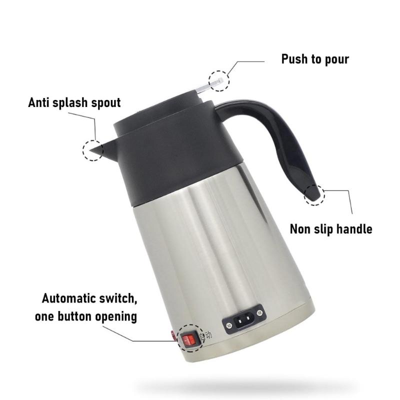1300ml Car Truck Travel Electric Kettle Pot Heated Water Cup Stainless Steel Travel Kettle Coffee Milk Warmer