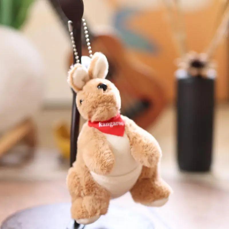 

Cute Stuffed Kangaroo Animal Keychain Soft Plush Doll Lovely Animated Pendant Charm For Kids Backpack Ornament Birthday Gift колір темно кави
