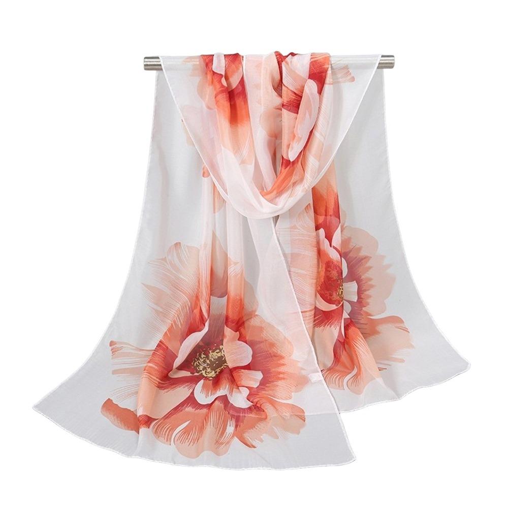 Floral Print Sunscreen Shawl Long Shawl Silk Elegant Chiffon Scarf  Women's Fashion