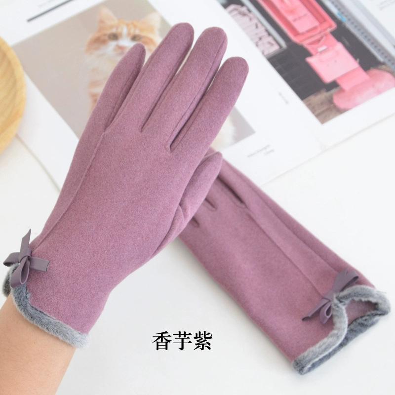 Handschuhe Damen Herbst und Winter Deutscher Samt Koreanische Version Schleife Samt Verdickt Fahren Reiten Winddicht Warm Kälte Touchscreen-Handschuhe