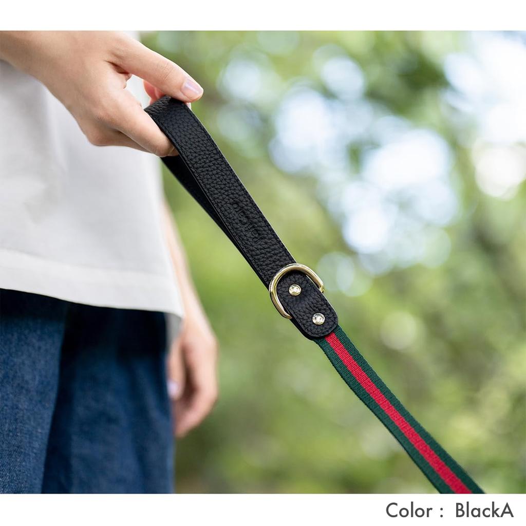 Lead for small and made of plain for double attaches to ivory A [RafiCaro] dogs, medium-sized dogs, cowhide, stylish, flat, weave, durable,