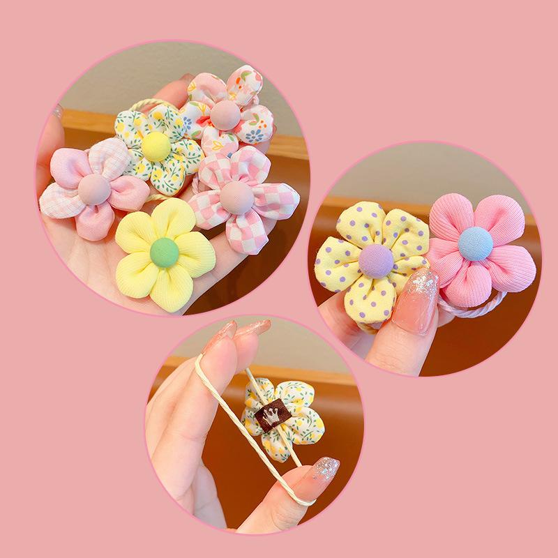 10 PCS Flower Hair Ties for Girls Cute Pink Blue Yellow Fabric Flower Bands Children Do Not Hurt Girl Hair Accessories Gift